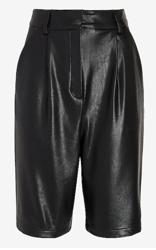 Express Black High Waisted Faux Leather Bermuda Shorts Size 4